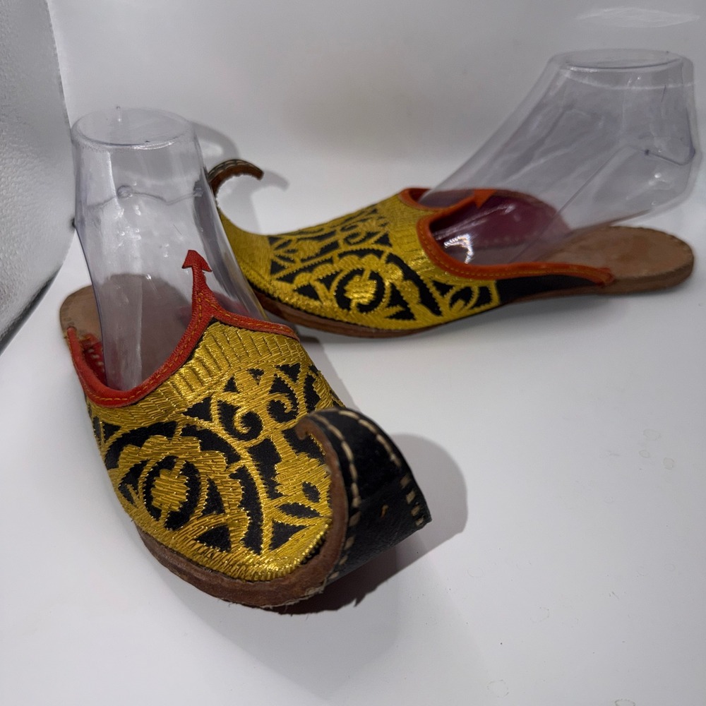 Unbranded Men's 7 Gold Embroidered Khussa Jutti Slippers Boho Ethnic Mules Shoe